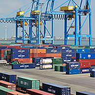 Container terminal cranes at the Port of Zeebrugge, Belgium